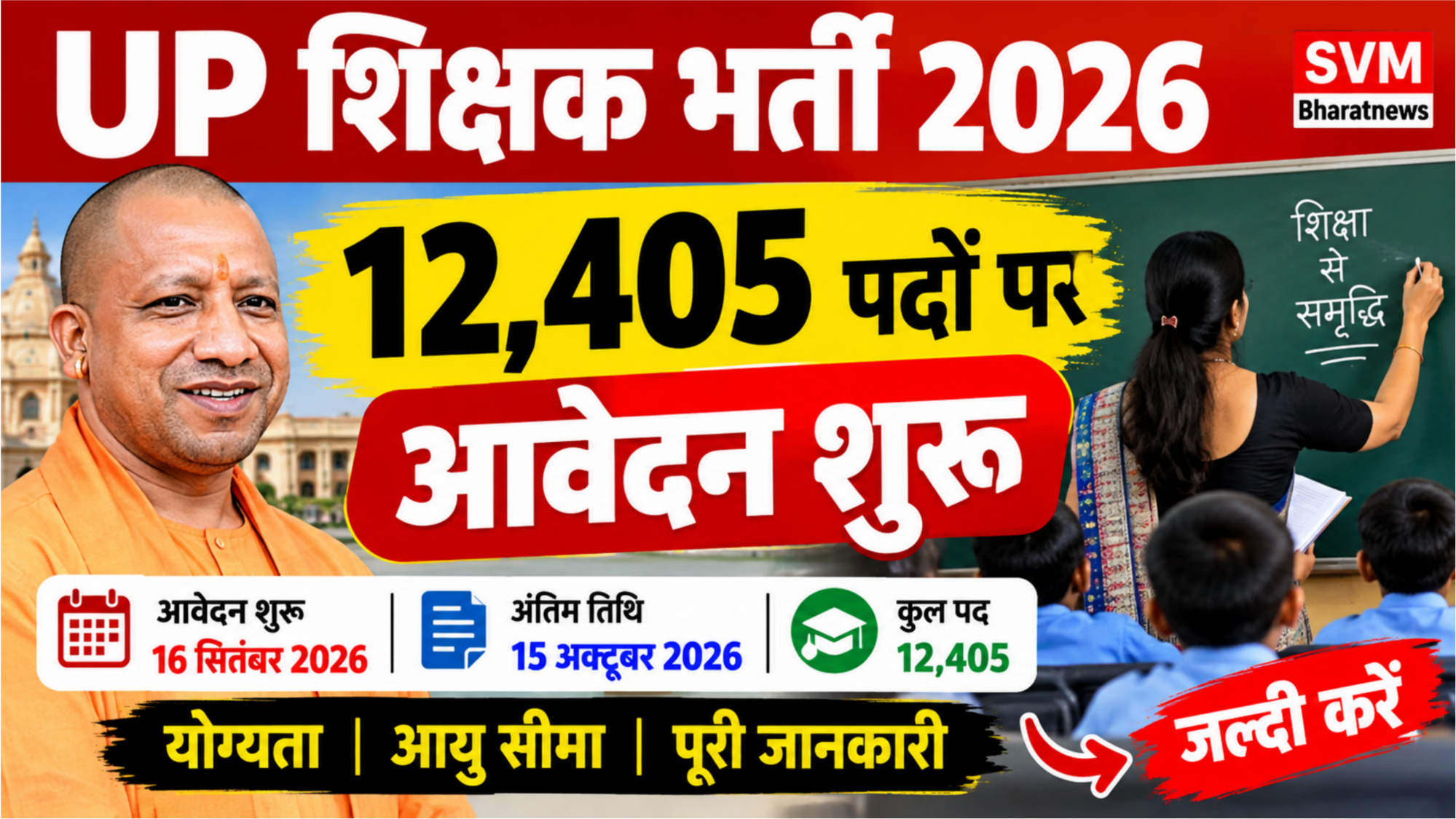 UP Teacher Recruitment 2026: यूपी में 12,405 सहायक शिक्षक पदों पर भर्ती, आवेदन शुरू, जानें पूरी जानकारी